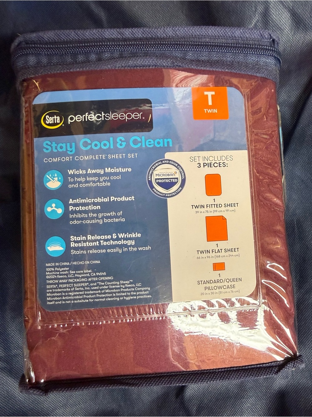 Serta Stay Cool & Clean Twin Sheet Set - Burgundy